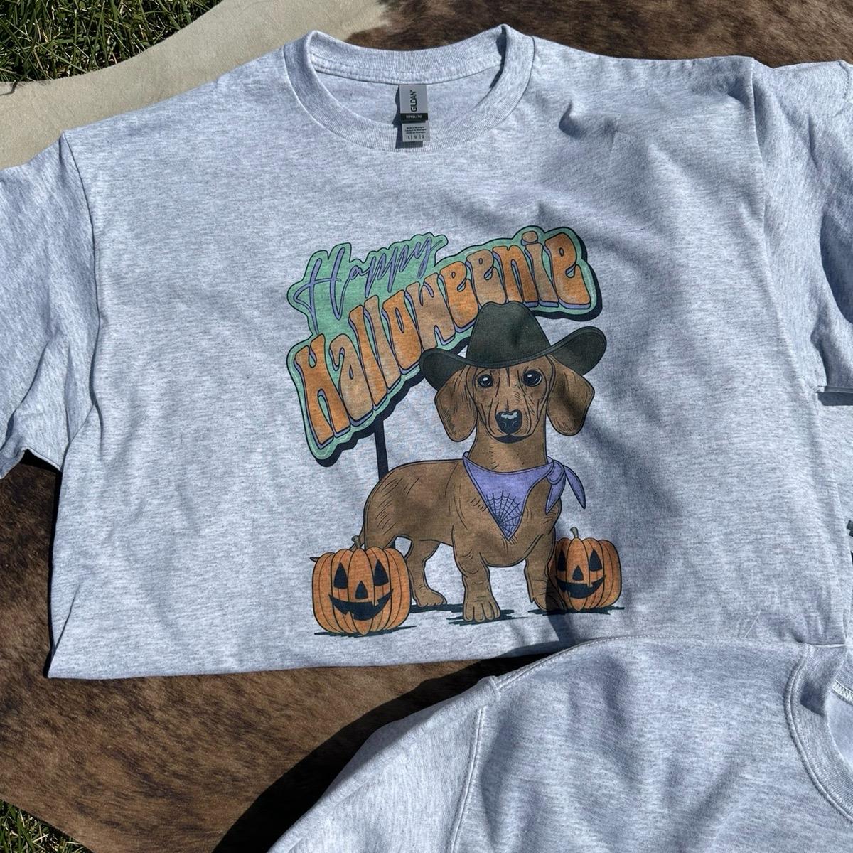 Happy Halloweenie tee crewneck sweatshirt weenie dog