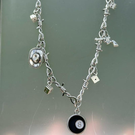 Barbed wire chunky charm necklace Handmade Fashion Accessory