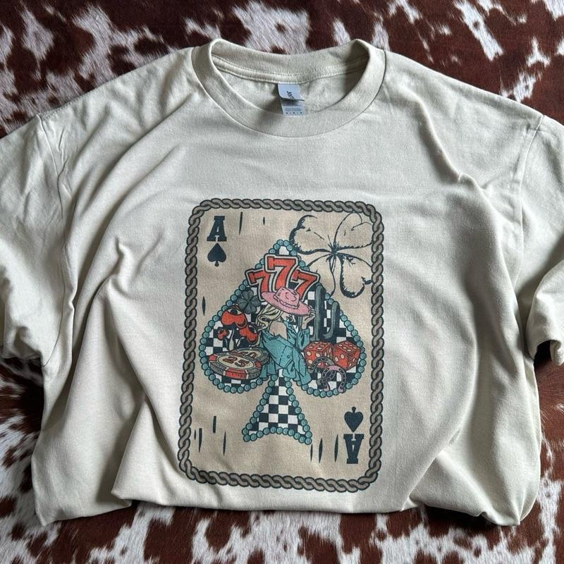 777 Lucky Cowgirl playing card  tee crewneck sweatshirt fall Hoodie Pullover Tops