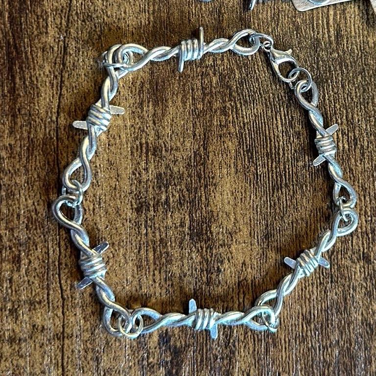 Silver Barbed wire bracelet western turquoise stones choice
