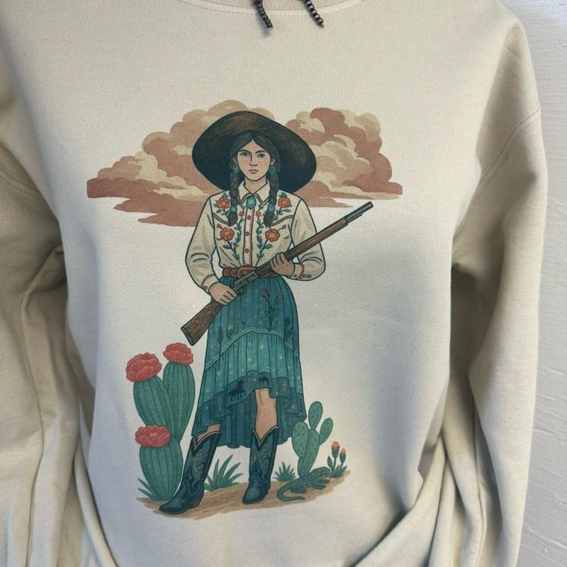 Rifle Cowgirl tee crewneck sweatshirt