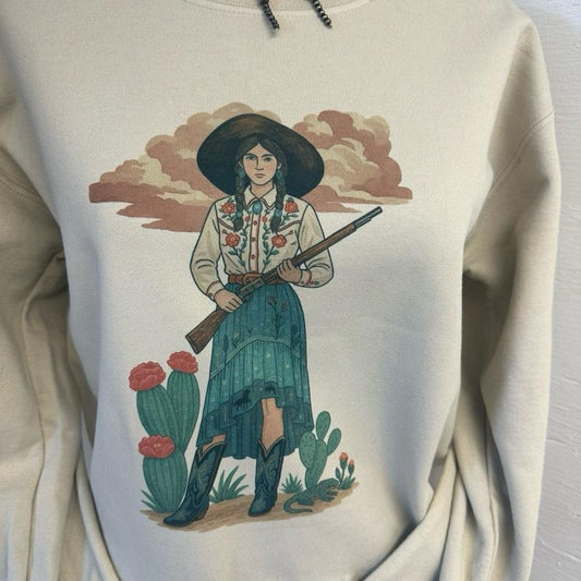 Rifle Cowgirl tee crewneck sweatshirt