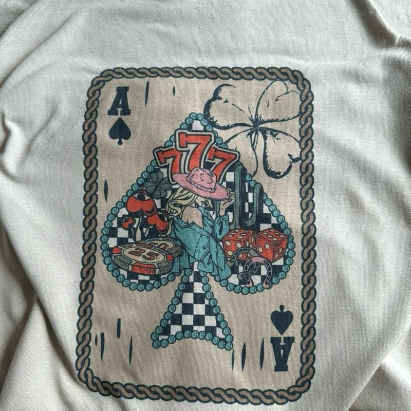 777 Lucky Cowgirl playing card  tee crewneck sweatshirt fall Hoodie Pullover Tops