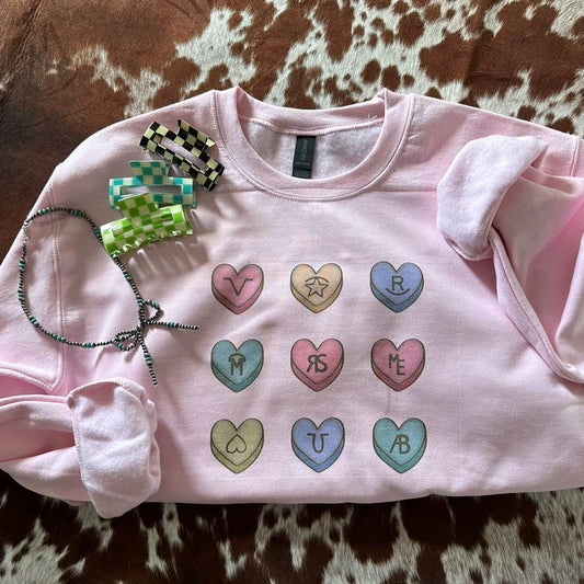 Western brand candy hearts crewneck t shirt valentines
