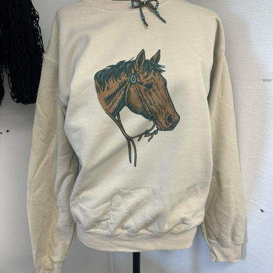 Western horse head tee crewneck sweatshirt