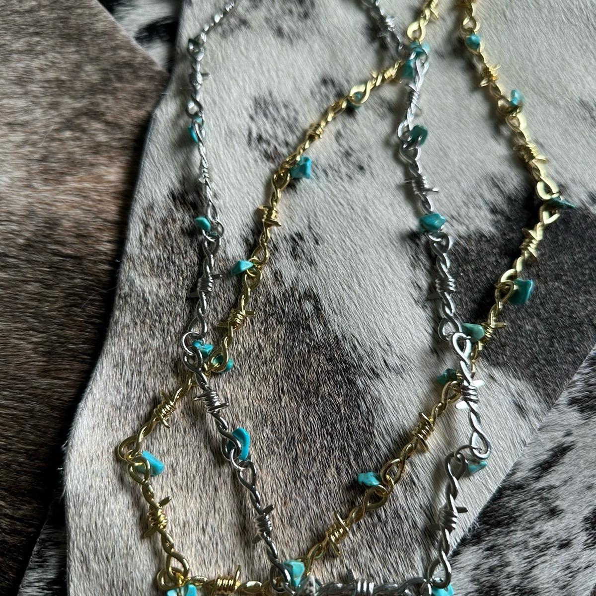 Turquoise barbed wire necklace